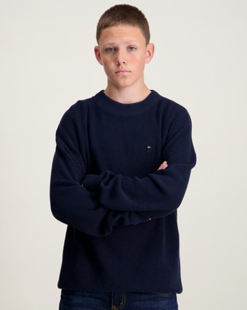 Tommy Hilfiger COTTON TEXTURE SWEATER Blå Tröjor Kille - Kids Brand Store