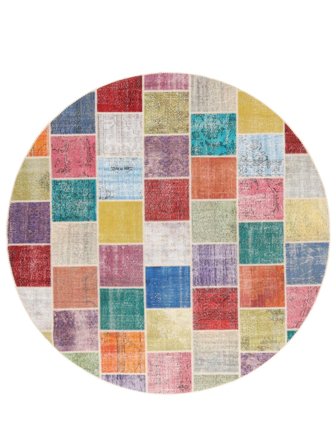 Patchwork Teppich Ø 300 Rund Rot/Grau Großer Wolle, Türkei