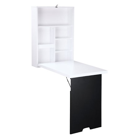 Rootz Wall Skrivebord - Foldbar Bordplade - Vægbord - 5 Rum - Pladsbesparende - Sort+ Hvid - 60x94,5x147cm