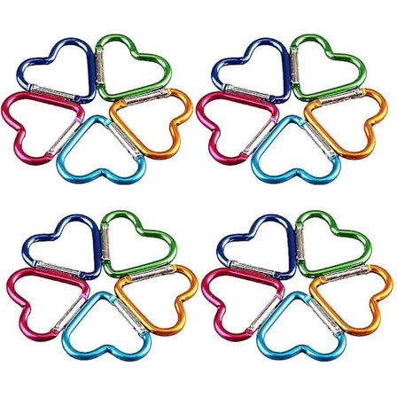 Pakke med 20 flerfunksjonelle hjerteformede karabinkroker i aluminium (tilfeldig farge)