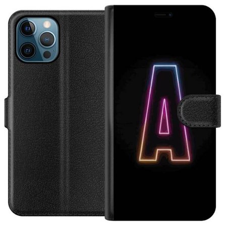 Yhteensopiva Lompakkokotelo Apple Apple iPhone 12 Pro Max Minimalistinen neonkirjain A sateenkaarenvärisessä valossa mustaa taustaa vasten moderniss