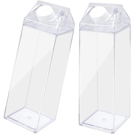2-pack Klar Mjölkförpackning Vattenflaska Återanvändbar Fyrkantig Mjölk 1000ml