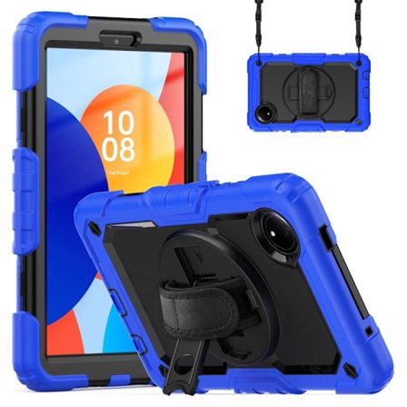 Xiaomi Redmi Pad SE 4G 8,7 tuuman kotelo käsiremmillä, jalustalla ja iskunkestävällä silikonisella tablettisuojalla sekä PET-näytönsuojalla - Tumman 