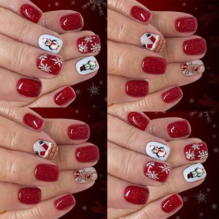 48 stk. Jule Røde Glitter Snøfnugg Firkantede Løsnegler Kort Firkantet Design