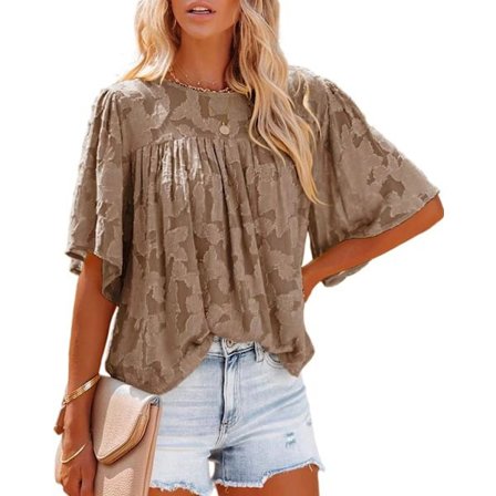 Kvinners 3/4 klokkeermet bluse sommer crewneck blonder topper floral teksturert babydoll skjorter XL