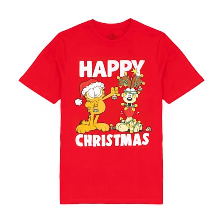 Garfield Herr Happy Christmas T-shirt L Röd