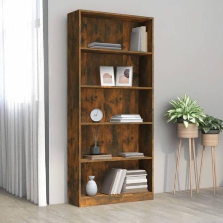 Bokhylla 5 Hyllor Rökfärgad Ek 80x24x175 Cm Konstruerat Trä Brun