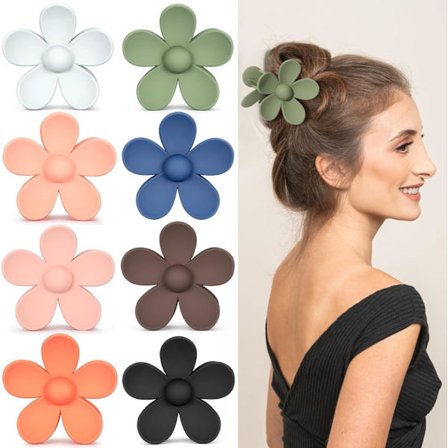 Sæt med 8 Blomster Hårklemmer, Skridsikre Hårklemmer, Blomster Hår