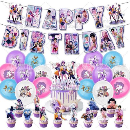 KPop Demon Hunters Födelsedagskalas Set: dukar, tallrikar, koppar, ballonger, Tårtdekoration för barn [DB]