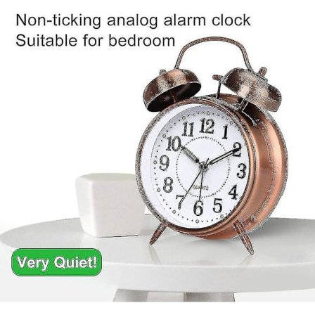 Retro vekkerklokke, gammeldags vekkerklokke med doble bjeller uten tikking