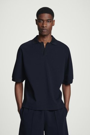 COS Men's Open-Collar Mercerised-Jersey Polo Shirt in Blue