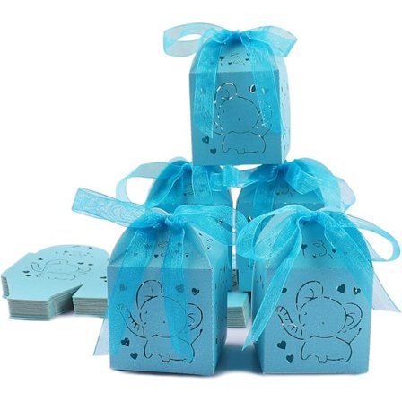 50 st Papperspresentaskar, Baby Shower Godisaskar, Festpresenter för Baby Shower Födelsedag Dop Barn Nyfödda, Perfekt som Presentask med Band