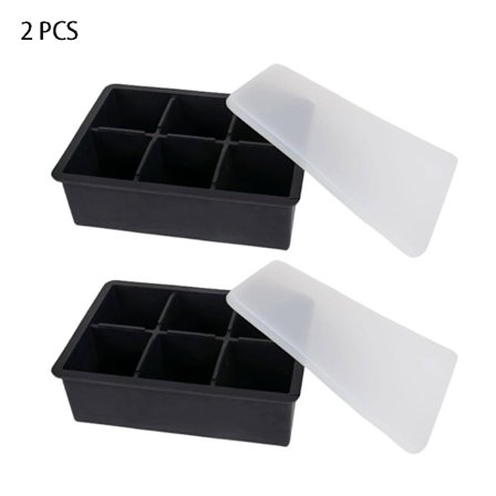 Stor isbitform med lokk, 2-pakning, stablebar 5 cm stor silikonform for isbiter, for whisky, cocktailer, bourbon, supper og frosne godbiter