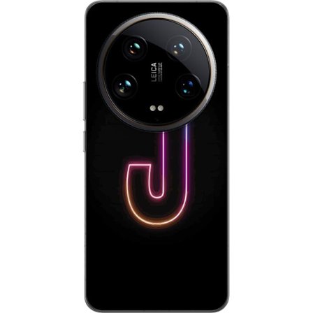 Kompatibel Mobilcover til Xiaomi Xiaomi 14 Ultra Minimalistisk neonbogstav J i farveskiftende lys mod sort baggrund