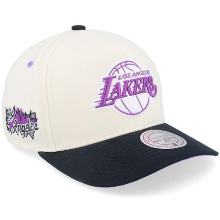 Mitchell & Ness - NBA Wit adjustable Cap - Los Angeles Lakers Overspray Pro Off White/Black A-frame Adjustable @ Hatstore