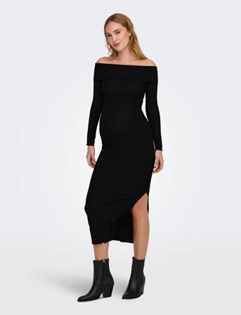 Only Maternity Olmesmeralda L/S Off Shoulder Dress Jrs - Black - XL