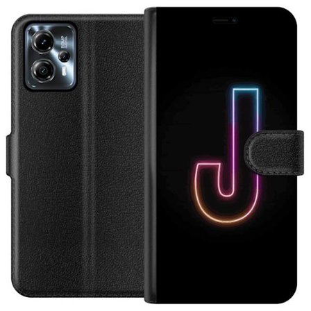 Kompatibelt Lommeboketui til Motorola Motorola Moto G13 Minimalistisk neonbokstav J i fargeskiftende lys mot svart bakgrunn