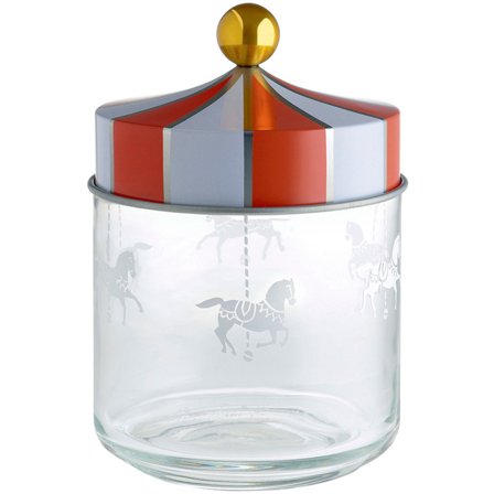 Alessi Circus glaskrukke med låg, 75 cl. - Sølv/rød | KitchenOne