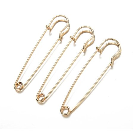 10 stk Store Sikkerhedsnåle Broche Pins GULD 70MM 70MM