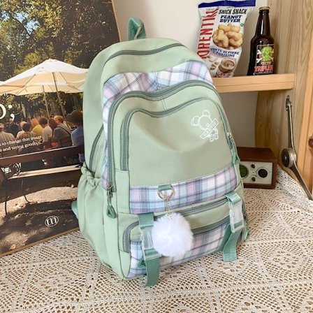 Skoletaske til piger, gymnasie- og universitetsstuderende, ternet, ny college-taske, stor kapacitet, let rygsæk til kvinder - grøn