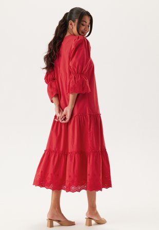 Happy Holly - Broderie Anglaise Long Dress - Red - Kläder - - Bubbleroom