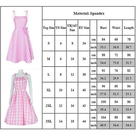 Halloween Women Barbie Movie Cosplay Costume Pink Gingham Slip Dress Party Midi Dresses Fancy Dress -a