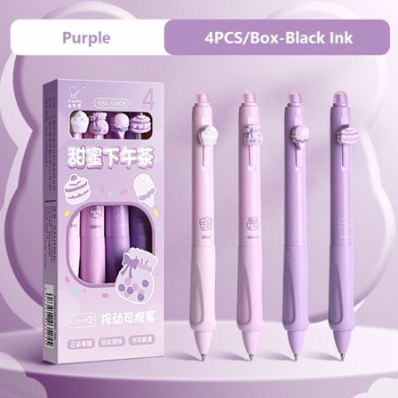 4 STK/Låda Raderbar Pen Gel Pen LILA SVART BLÄCK SVART BLÄCK