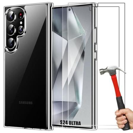 Fodral och 2 härdade glasögon för Samsung Galaxy S24 Ultra - Förstärkt skydd Stötsäkert silikon