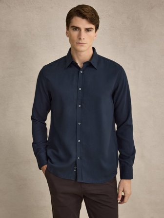 John Henric Men's Marineblaues Casual Fit Lyocellhemd Size M