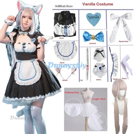Vanilla Cosplay Kostyme på Lager, Tjenestepikekjole, Tjenestepikeantrekk, NEKOPARA Chocola Vanilla OVA Tjenestepikeuniform, Katte Neko Jente Dame S