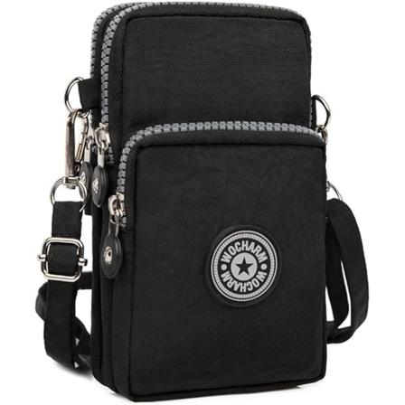 Naisten tyttöjen nailonista valmistettu pieni crossbody-olkalaukku rannelaukku käsilaukut (musta)