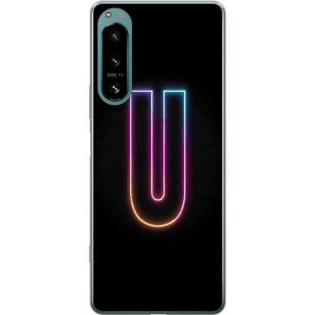 Yhteensopiva Puhelinkuori Sony Sony Xperia 5 IV Minimaalinen neonkirjain U kirkkaalla valaistustehosteella mustaa taustaa vasten