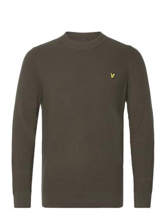 Grid Knit Crew Neck Jumper Strikkegenser M. Rund Krage Grønn Lyle & Scott*Betinget Tilbud
