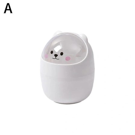 Söt Mini Papperskorg för Skrivbord Barn med Lock Skrivbordsbehållare för Sovrum Vit