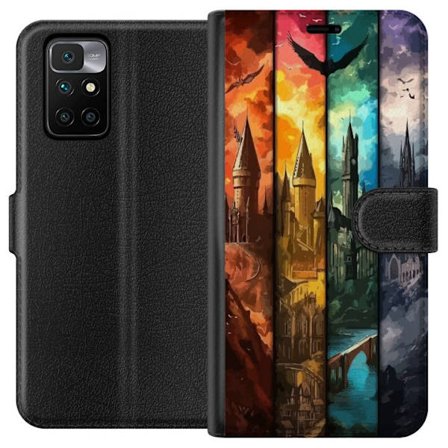 Kompatibel Tegnebogsetui til Xiaomi Xiaomi Redmi 10 Fire magiske slotte i forskellige elementfarver, episk fantasykunst med ild vand luft og mørke i