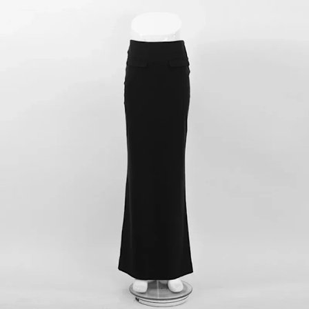 HOUZHOU Langt Svart Skjørt Dame Vintage Høy Midje Bodycon Chic og Elegant Splitt Maxi Stramt Skjørt Høst Vinter Kontordame