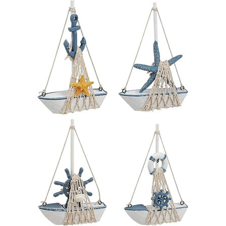 Wabjtam 4 kpl Miniatyyripurjeveneet Merellinen Koti Sisustus Kylpyhuoneeseen, Vauvakutsuihin, Purjehdusjuhliin (5 X 7 Tuumaa)