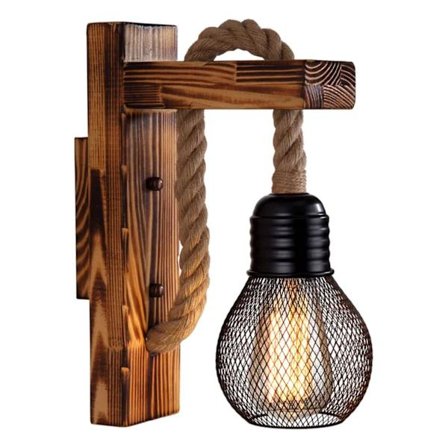 Trävägglampa Hamparep, Industriell Vägglampa Lampskärm, E27 LED Vägglampa Vardagsrum Sängbord Korridor Café Bar (Utan Glödlampa)