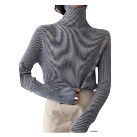 Naisten Neuleet Syksy Talvi Neule Korkea kaula, Paksutettu villapaita, Slim Fit Base Pitkähihainen Khaki Average size
