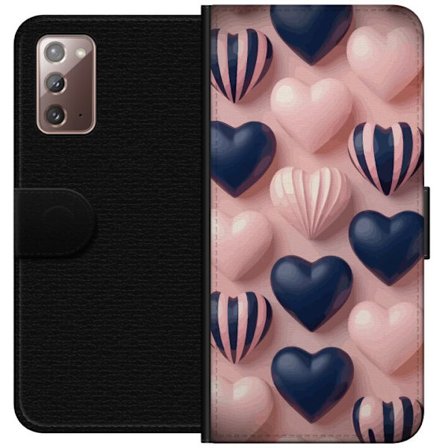 Kompatibelt Lommeboketui til Samsung Galaxy Note20 Myke tredimensjonale hjerter i rosa og marineblå toner i et romantisk mønster