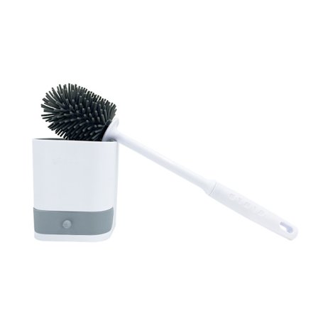 Hengende toalettbørste med silikonbust Med avtagbar holder, skjulte pinsetter, selvklebende krok for bad eller gjestetoalett