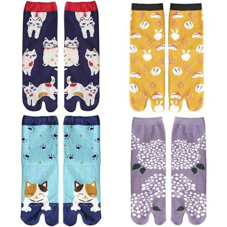 Naisten 4 parin pakkaus Slippers Split Toe Tabi Ninja Geta sukat, Bl