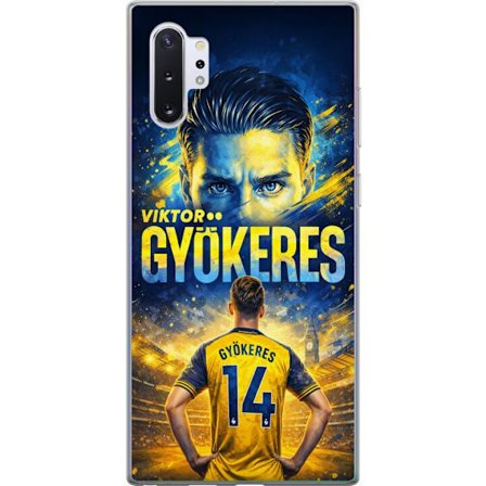 Kompatibelt Mobildeksel til Samsung Samsung Galaxy Note10+ Viktor Gyökeres fotballplakat i gult og blått med dramatisk stadionbakgrunn, sportillustr