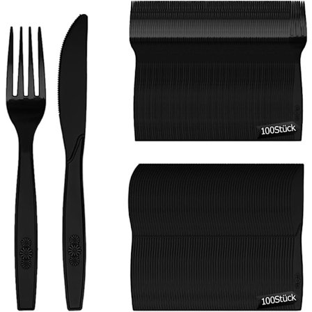 200 Delar Plastbestickset, 100 Plastknivar, 100 Plastgafflar Återanvändbara Festbestick för Familjesammankomster Födelsedagsfest Bröllop