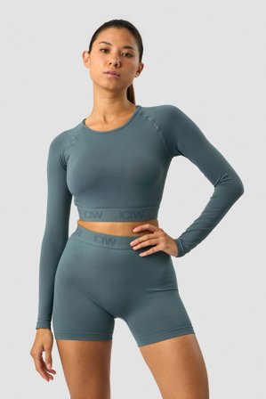 ICANIWILL - Define Seamless Logo Long Sleeve Crop Top Jungle Green - Dames - sportkleding van ICIW