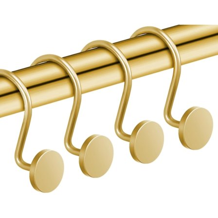 Højkvalitets, helt nye guldfarvede bruseforhængskroge, rustfri bruseforhængsringe til badeværelse, metal brusekroge til bruseforhæng