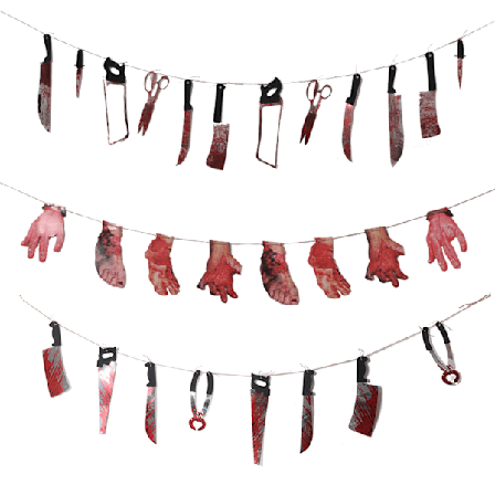 3 kpl/setti Halloween-simulaatio verinen tahriintunut työkalut ruumiinosat Garland Banner Halloween Prop Haunted House sisustus