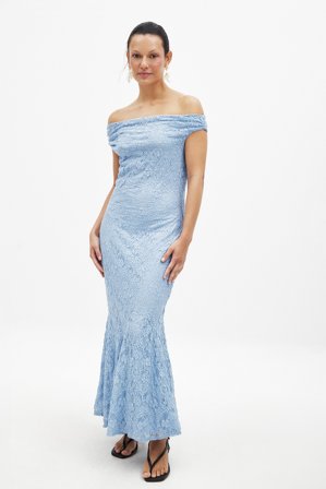 NA-KD Robe mi-longue en dentelle à épaules dénudées - Robes de fête - Bleu - XS