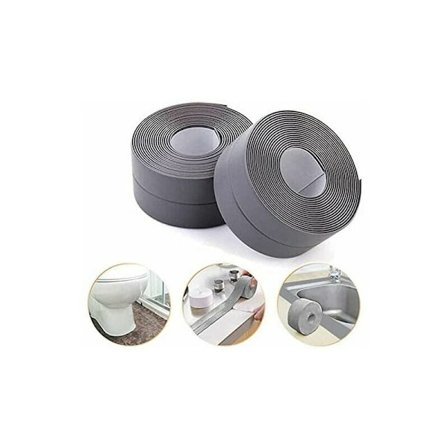 Tætningstrimler til badeværelse Grå Silikone Tætningstape Selvklæbende PE Badetape til forsegling af køkkenhjørner 38mm x 3.2m - (Pakke med 2)