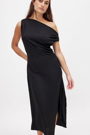 NA-KD Robe mi-longue asymétrique en satin - Robes de fête - Noir - EU 36